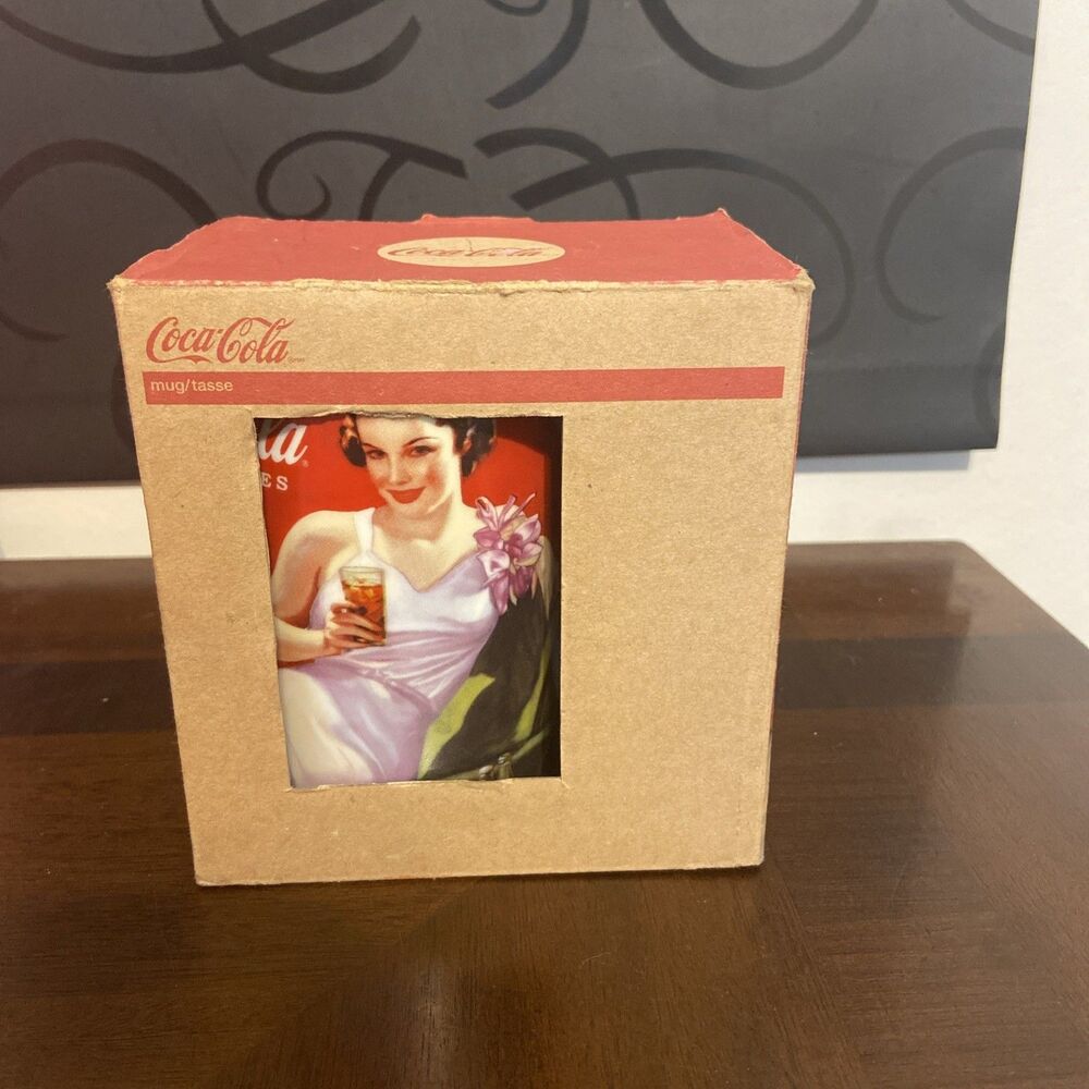 NOS Vintage Coca-Cola 14oz Porcelain Mug Never Opened In Box Evening Gown Art
